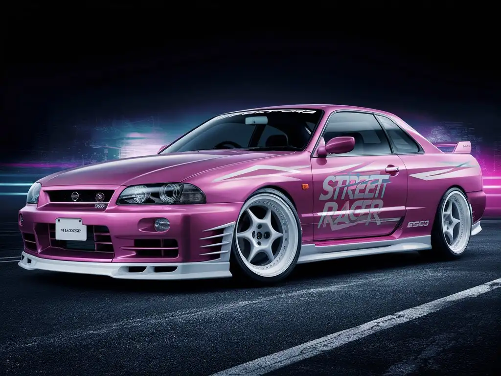 Pink-Nissan-Skyline-25GT-Coupe-with-White-Rims-and-Street-Racer-Decal