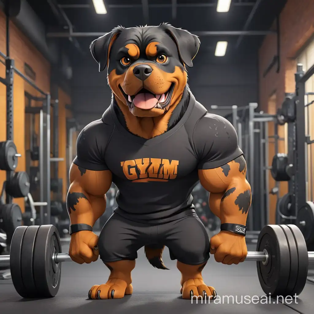Cartoon Rottweiler in Gym Outfit Working Out Against Gym Background