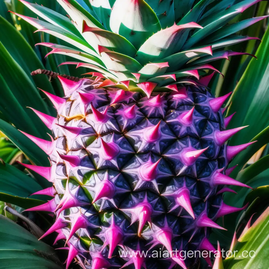 The Beku Beku no Mi is a purple pineapple Devil Fruit with pink arrow markings. The leaves protruding from the top of the fruit are green and curly, much like the ordinary stems of a Devil Fruit.
