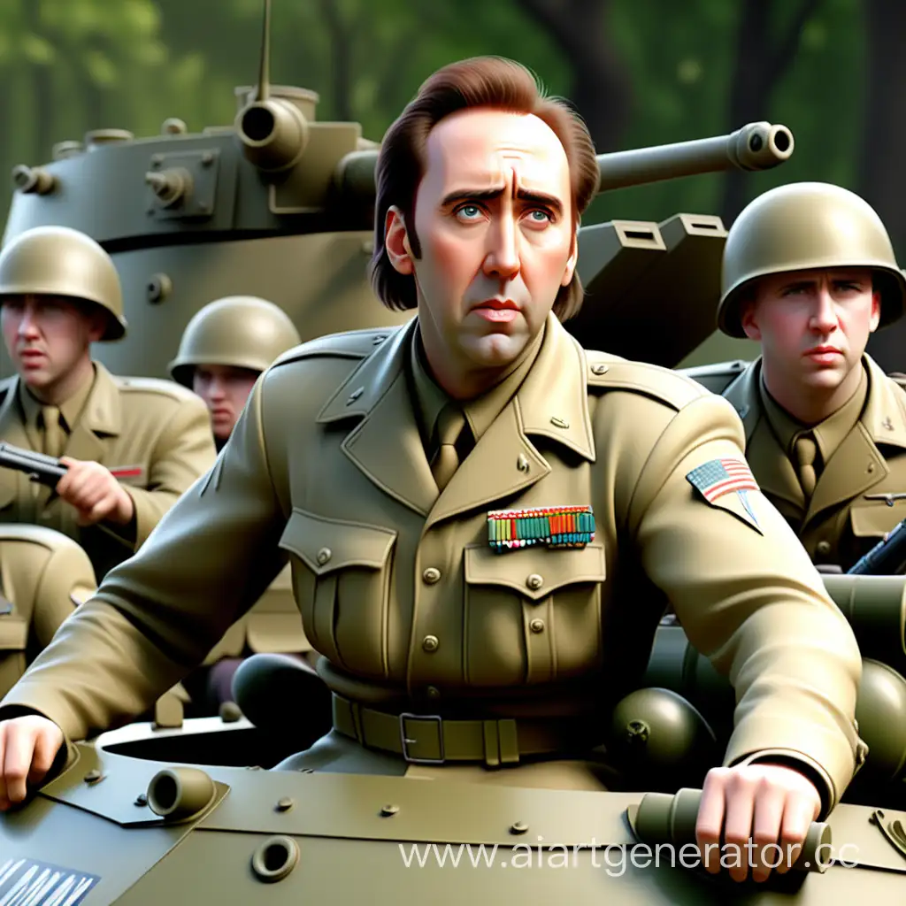 Николас Кейдж едет в танке на второй мировой войне