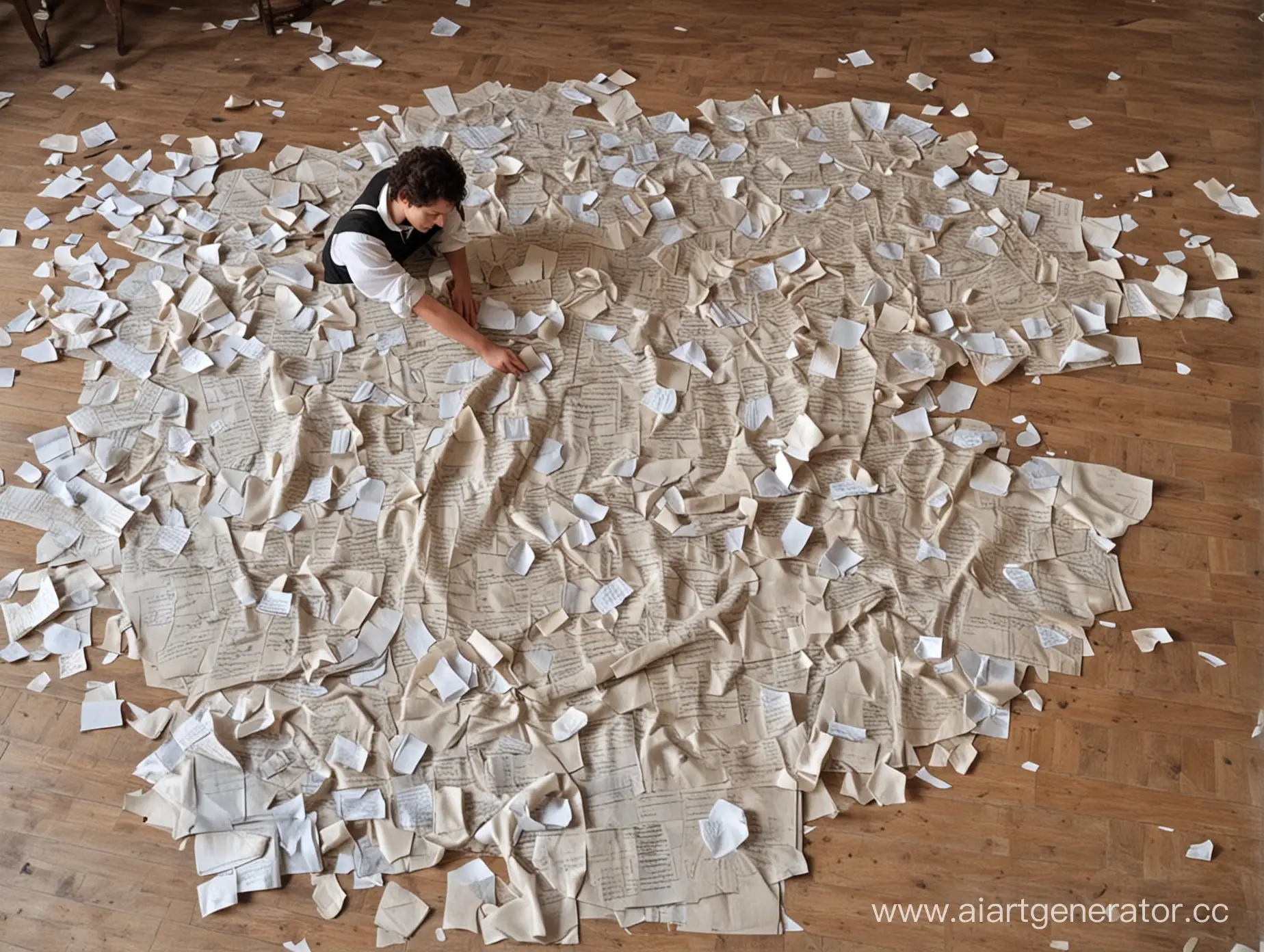 draw Pushkin struggling to write a poem, there are lots of crumpled sheets of paper on the floor