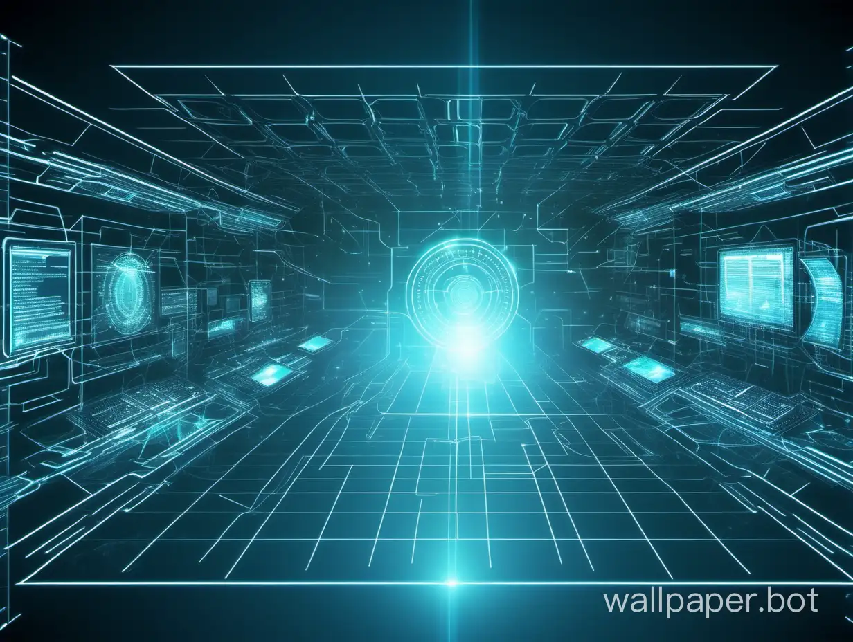A futuristic depiction of cyberspace, with advanced holographic interfaces and sleek technological elements.