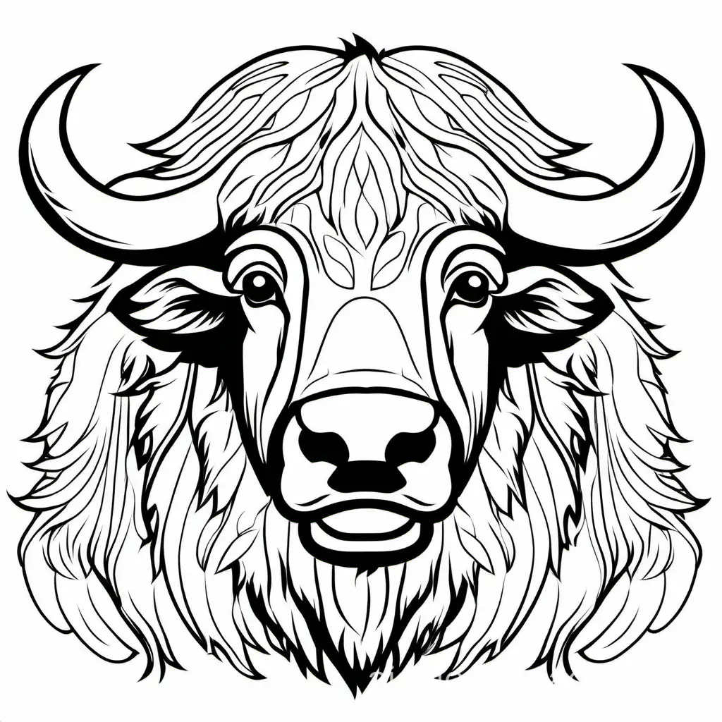 American buffalo, Coloring Page, black and white, line art, white background, Simplicity, Ample White Space. The background of the coloring page is plain white to make it easy for young children to color within the lines. The outlines of all the subjects are easy to distinguish, making it simple for kids to color without too much difficulty