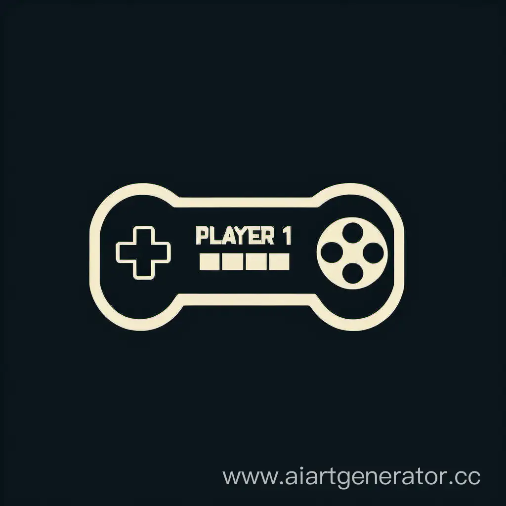 "Player 1" with a minimalist controller silhouette and the text in a retro gaming style, on a t-shirt design