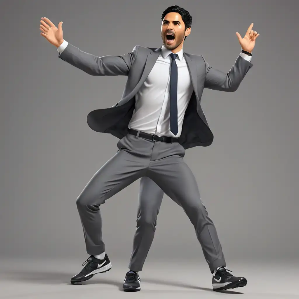 Mikel Arteta in Suit Celebrating a Goal