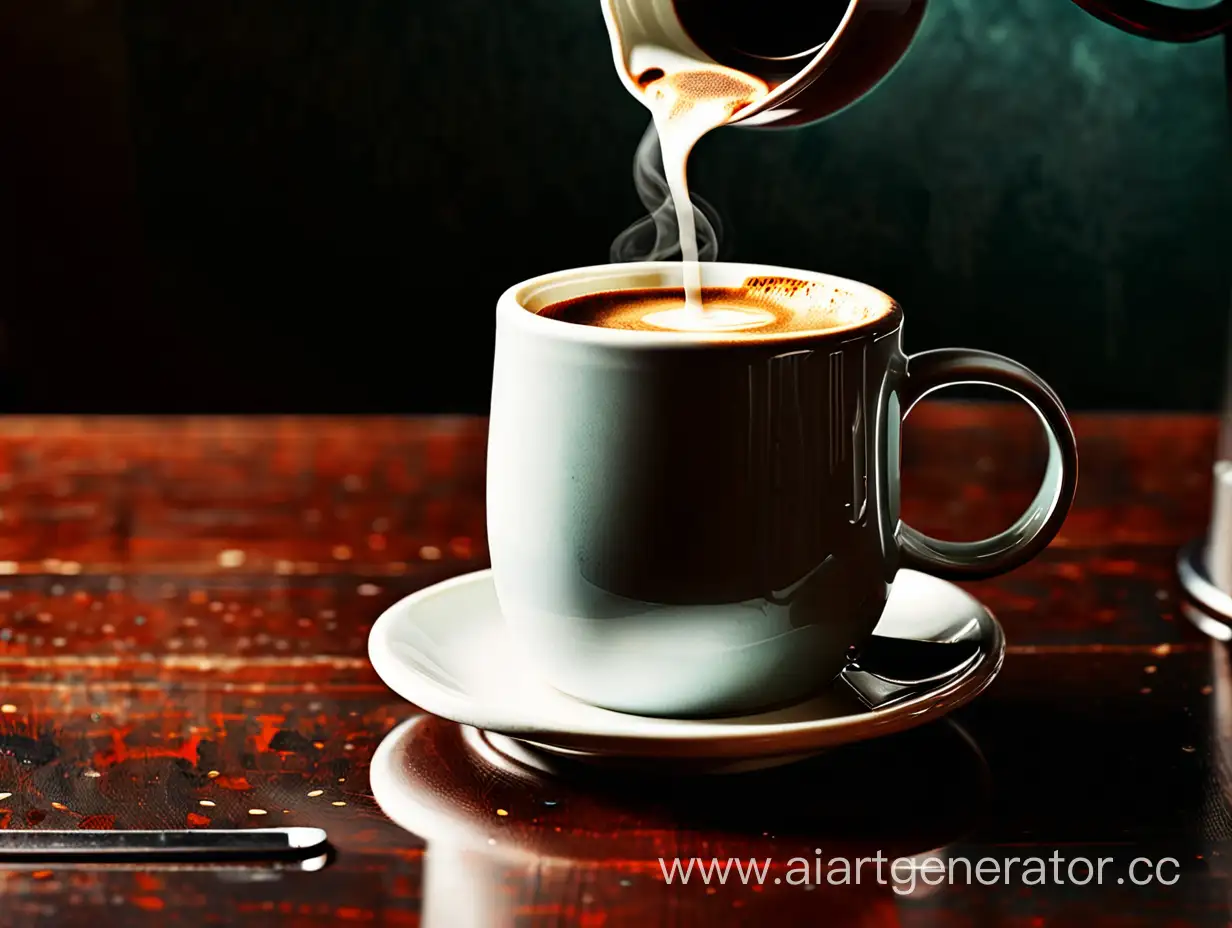 Steaming-Coffee-Mug-on-Wooden-Table