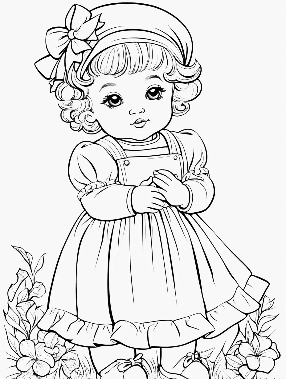 Adorable Fashioned Baby Girl Coloring Page