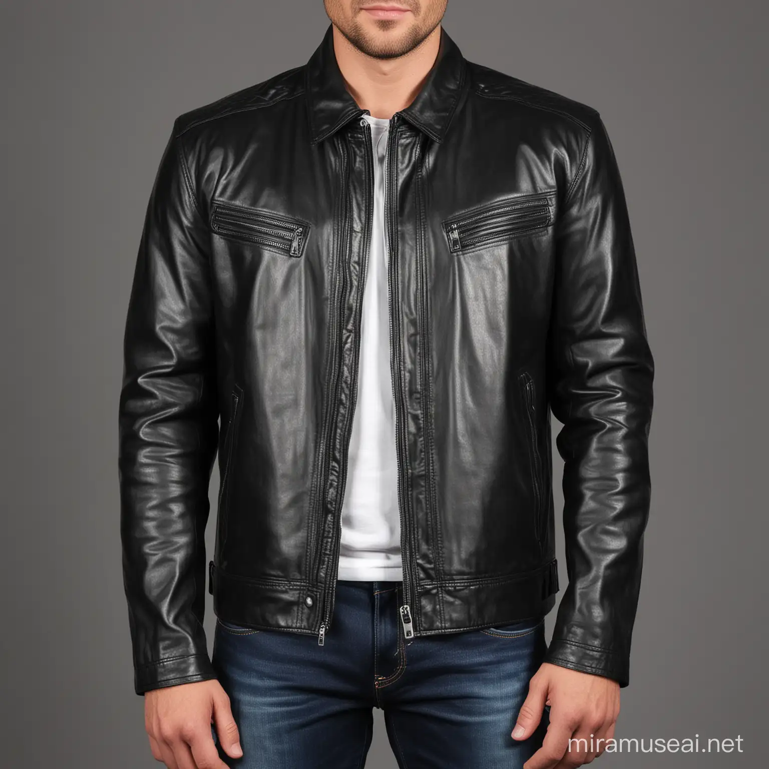Leather jacket for men with white background with zip
