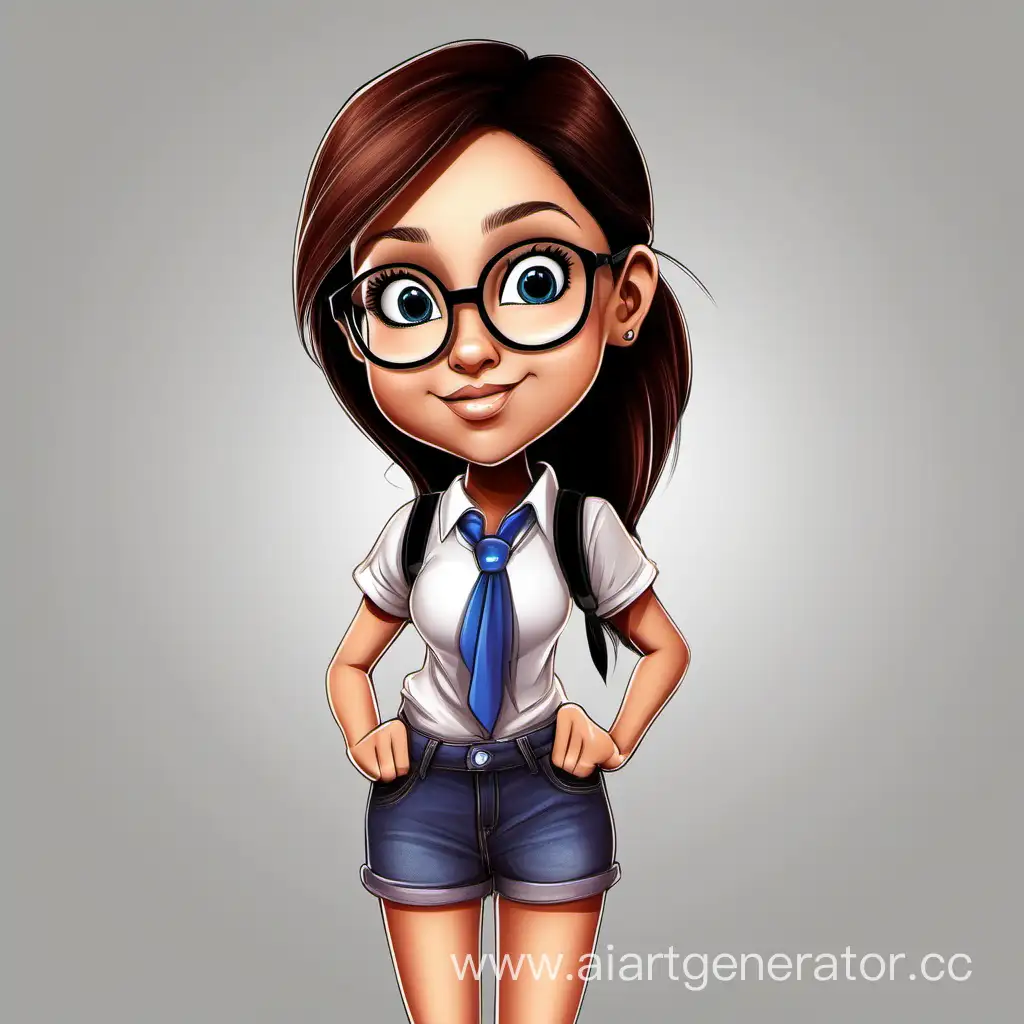 Create one cartoon girl with an intelligent look and glasses