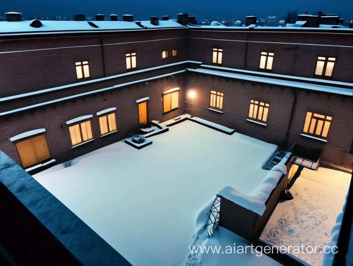 Enchanting-Snowcovered-Old-Courtyard-Night-View-from-ThirdFloor-Window