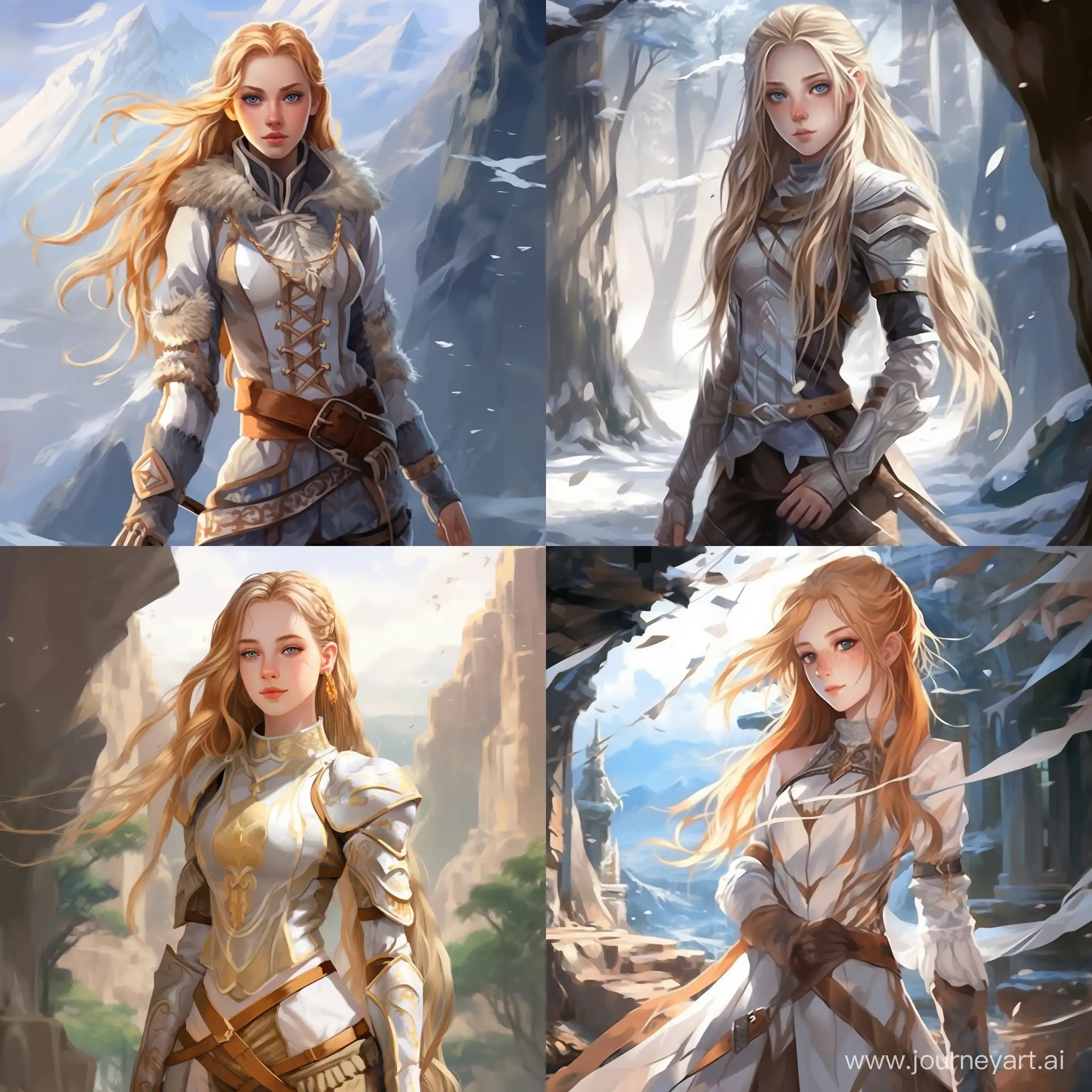 Beautiful girl, golden hair, gray-blue eyes, snow-white skin, teenager, 14 years old, in the style of avatar legend of aang, full-length, magic, high quality, high detail, cartoon art