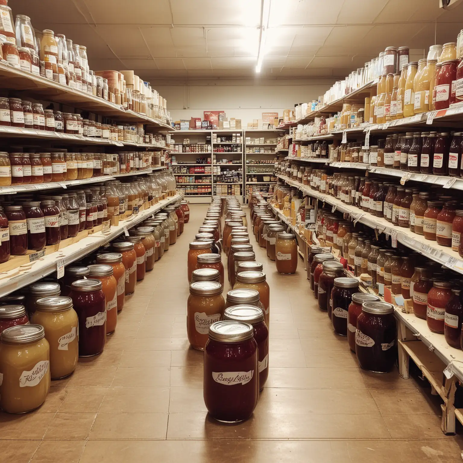 Jam jars having a dance party in a grocery store