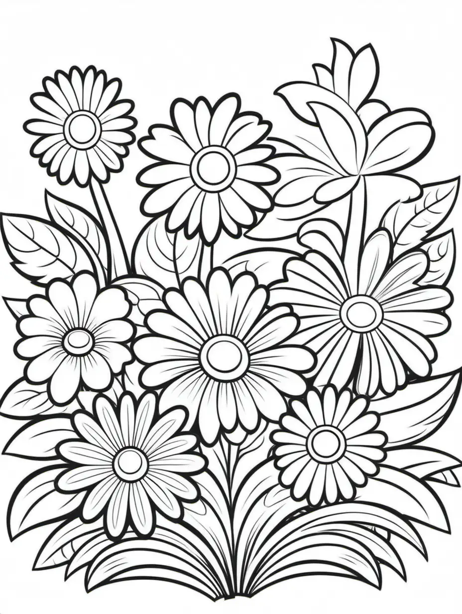 Whimsical Floral Coloring Book Illustration