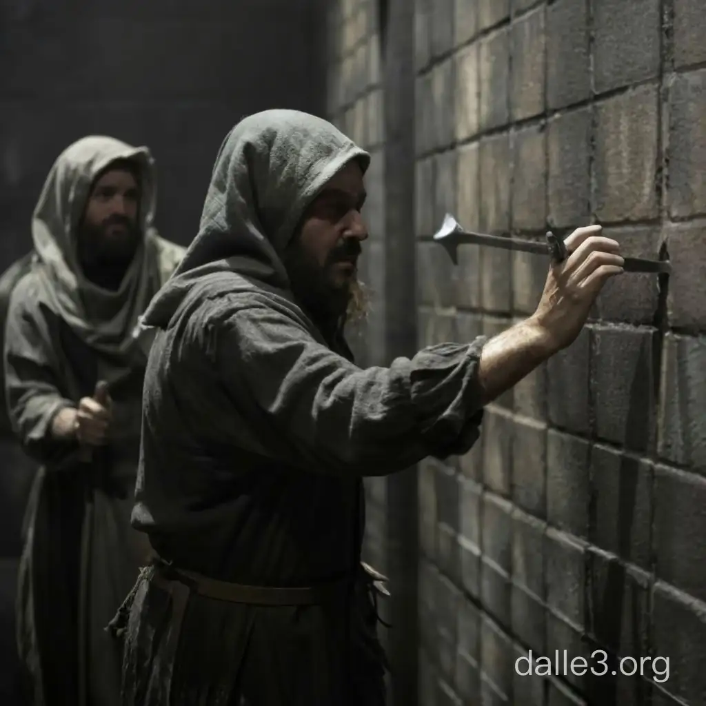 Cultists hammering a nail into a wall