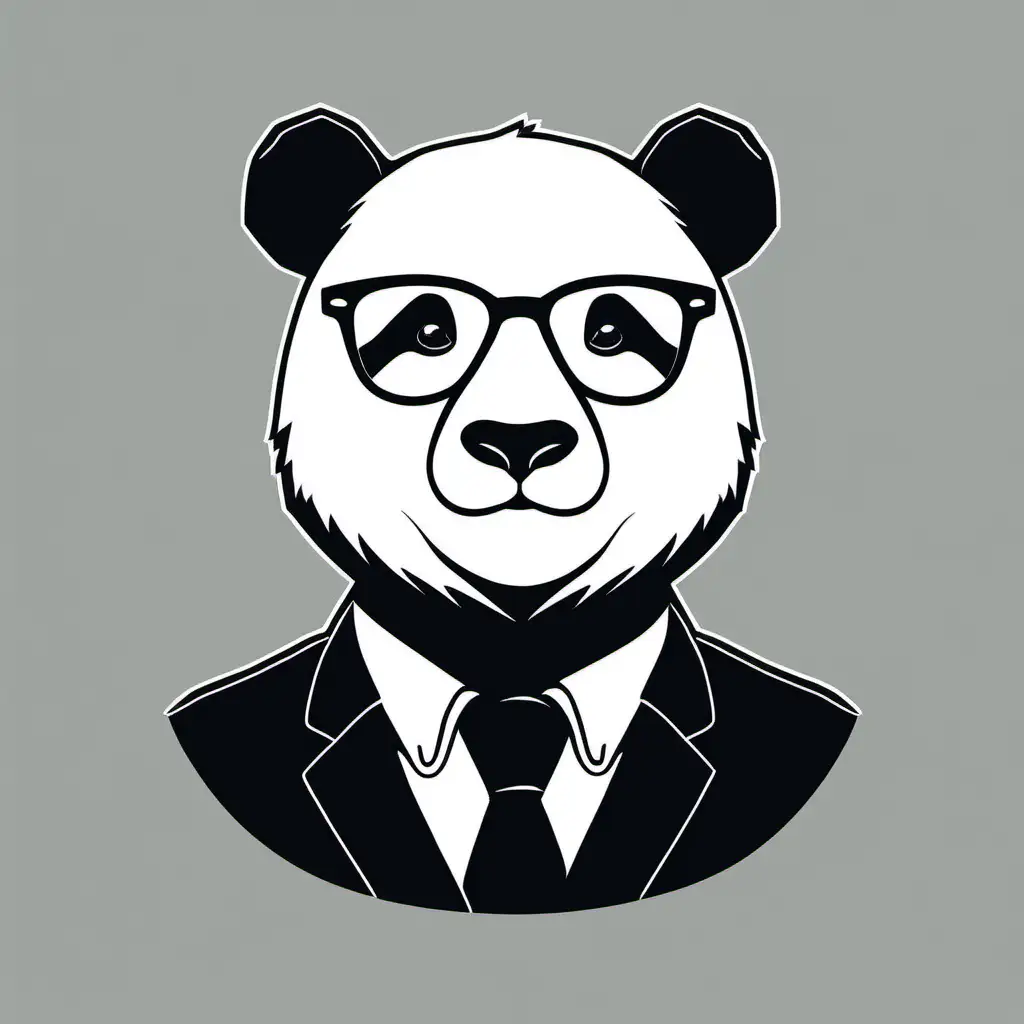 head Male panda wearing black glasses, simple vector art, 2d