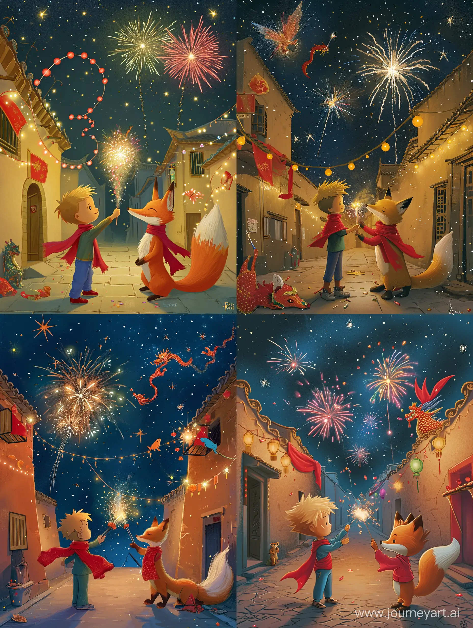 Little-Prince-and-Little-Fox-Celebrate-Chinese-New-Year-with-Fireworks-and-Dragons