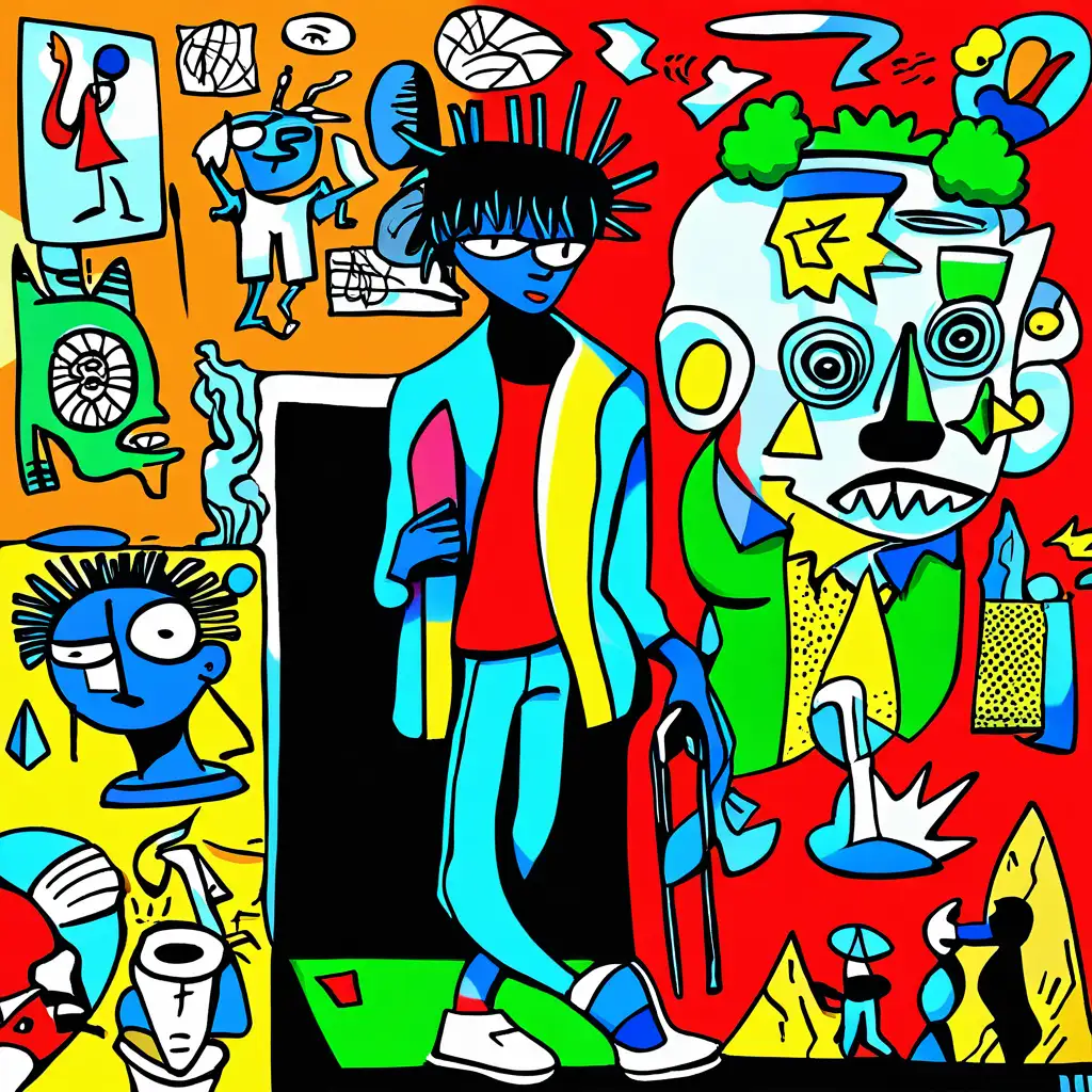 Colorful Abstract Golfer Painting Inspired by Basquiat and Picasso