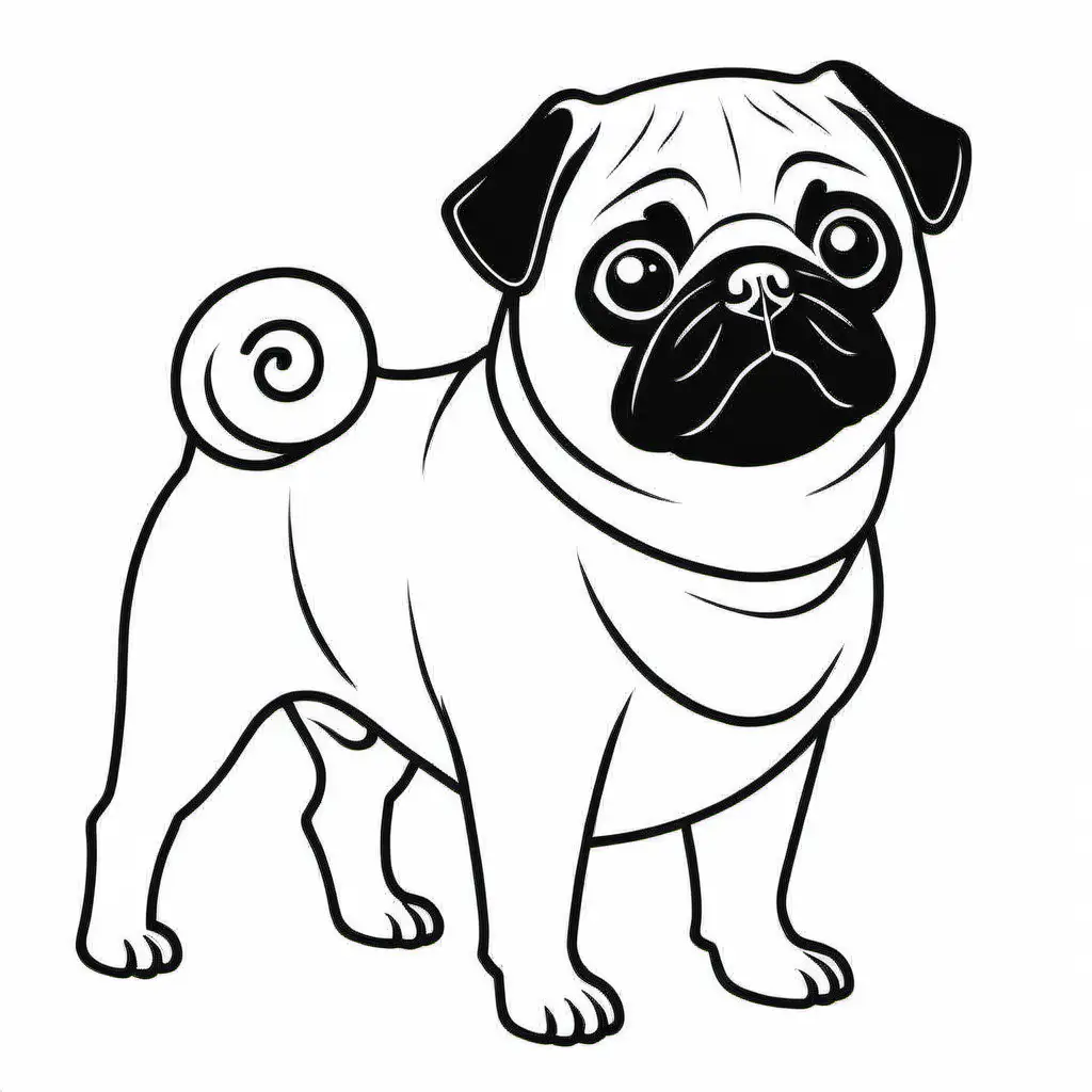 Adorable Pug Dog Coloring Page in Line Art on White Background
