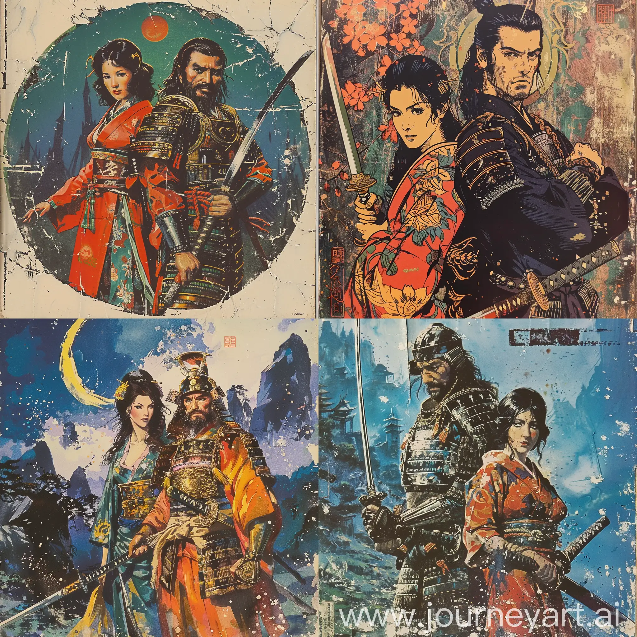 1970s-Dark-Fantasy-Book-Cover-Paper-Art-Dungeons-and-Dragons-Style-with-Samurai-and-His-Wife