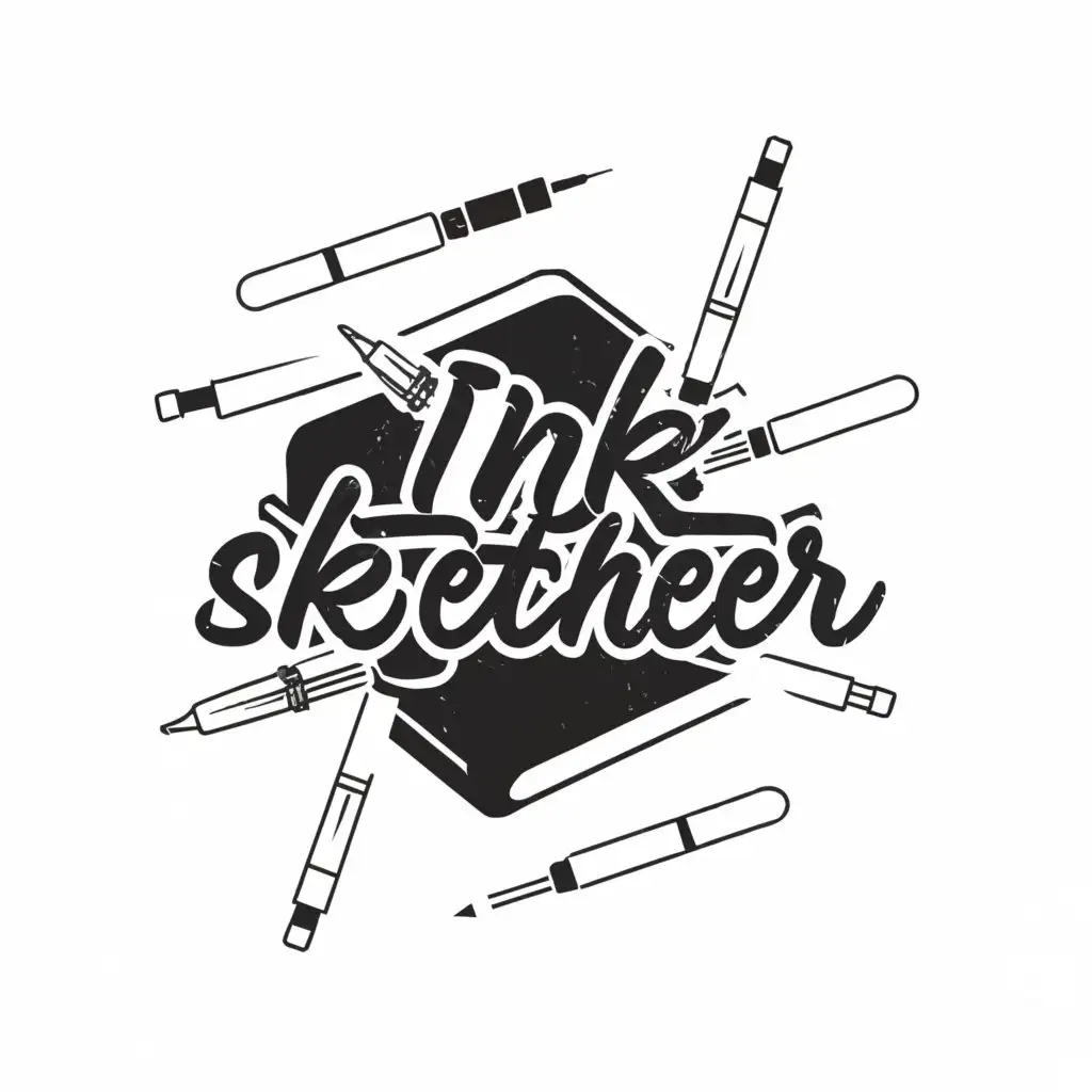 a logo design,with the text "Ink Sketcher", main symbol:Sketch Pens, sketchbook, marker pens, fineline pens,,Minimalistic,clear background