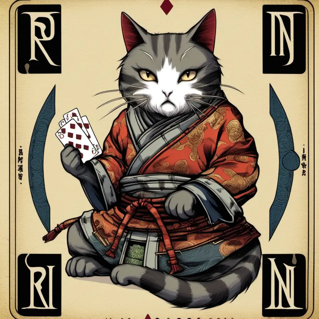 Ronin Cat Children Playing Cards Whimsical Feline Adventure in a Playful Game
