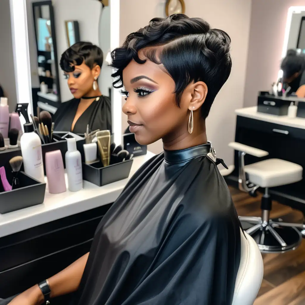 Luxurious Black Woman with Pixie Haircut Boss Babe Salon Experience
