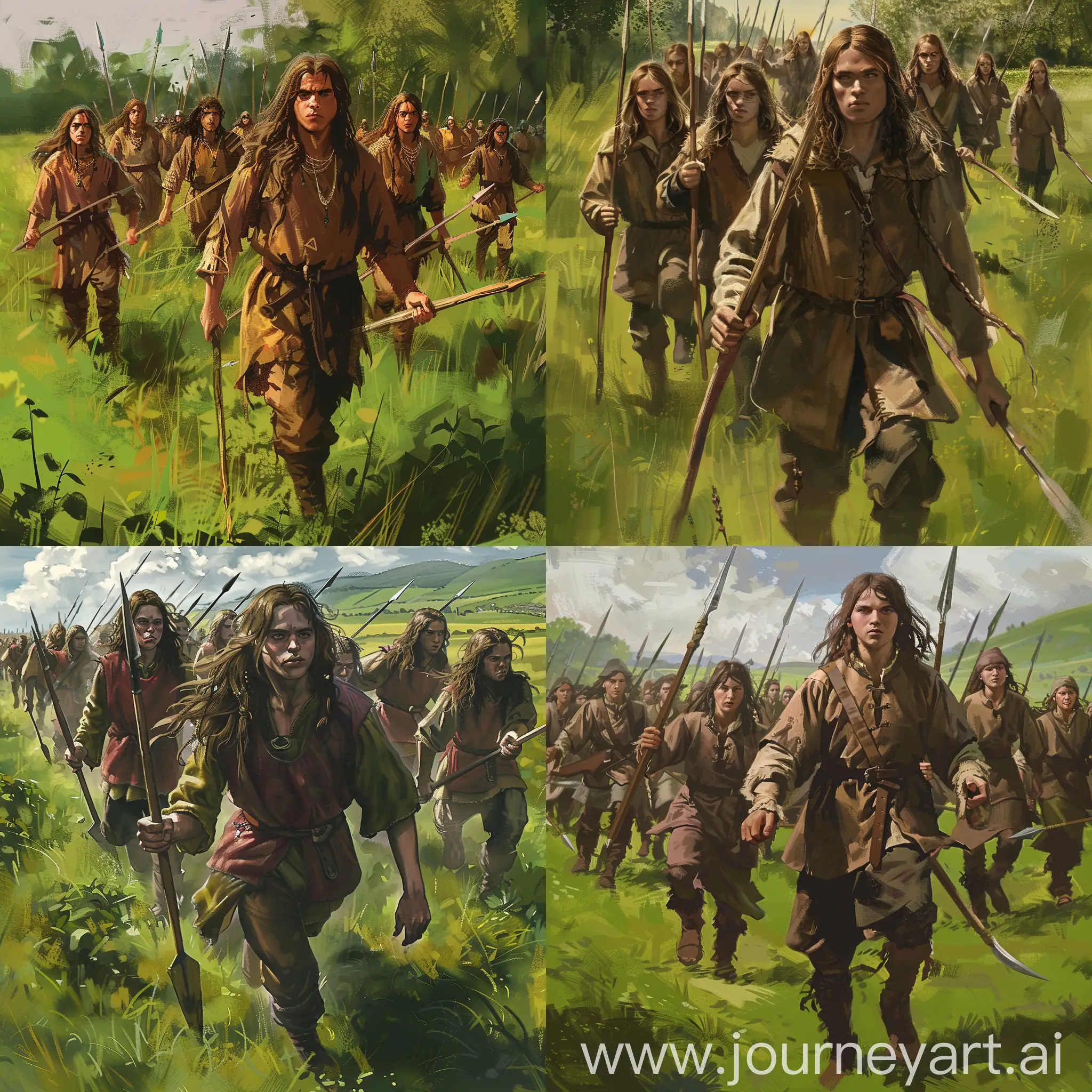 Medieval-Peasant-Army-Marching-Across-Verdant-Fields