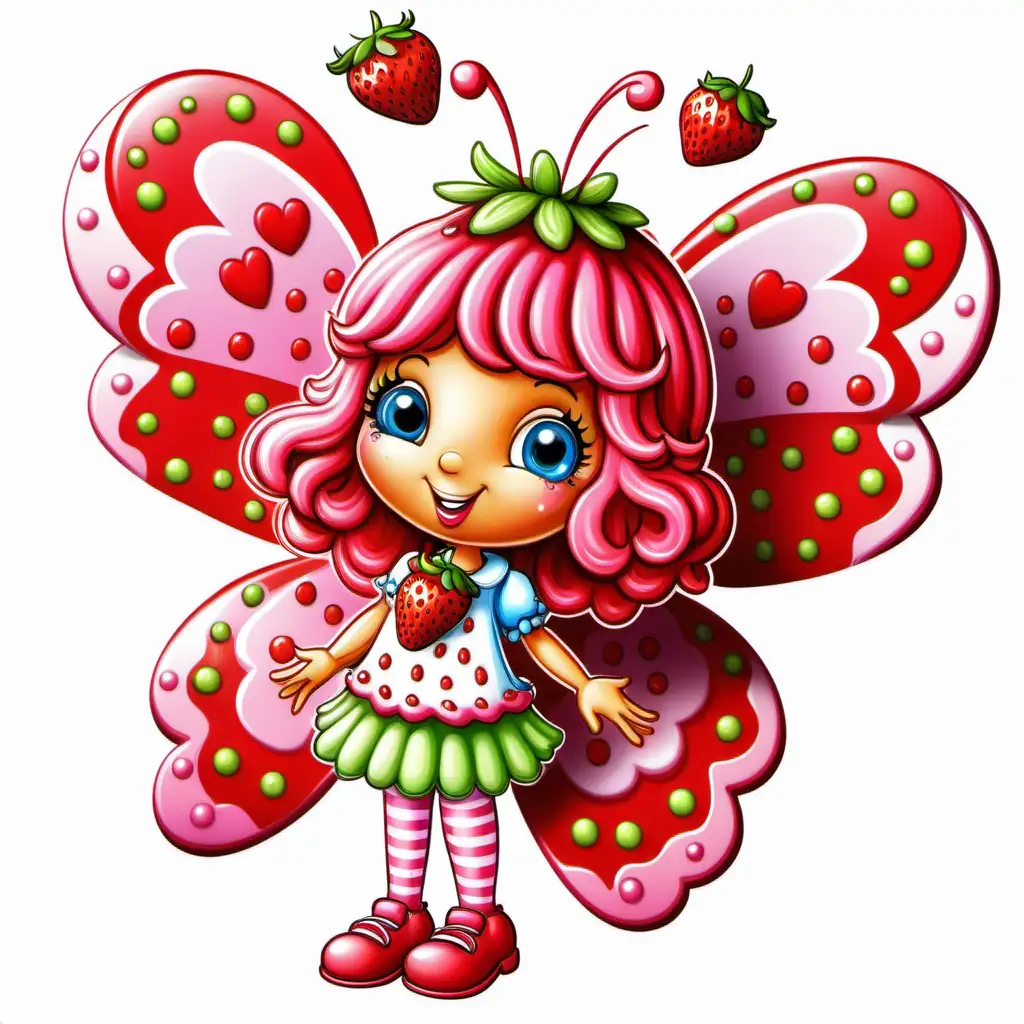 Vibrant Valentines Strawberry Shortcake Butterfly in Cartoon Style