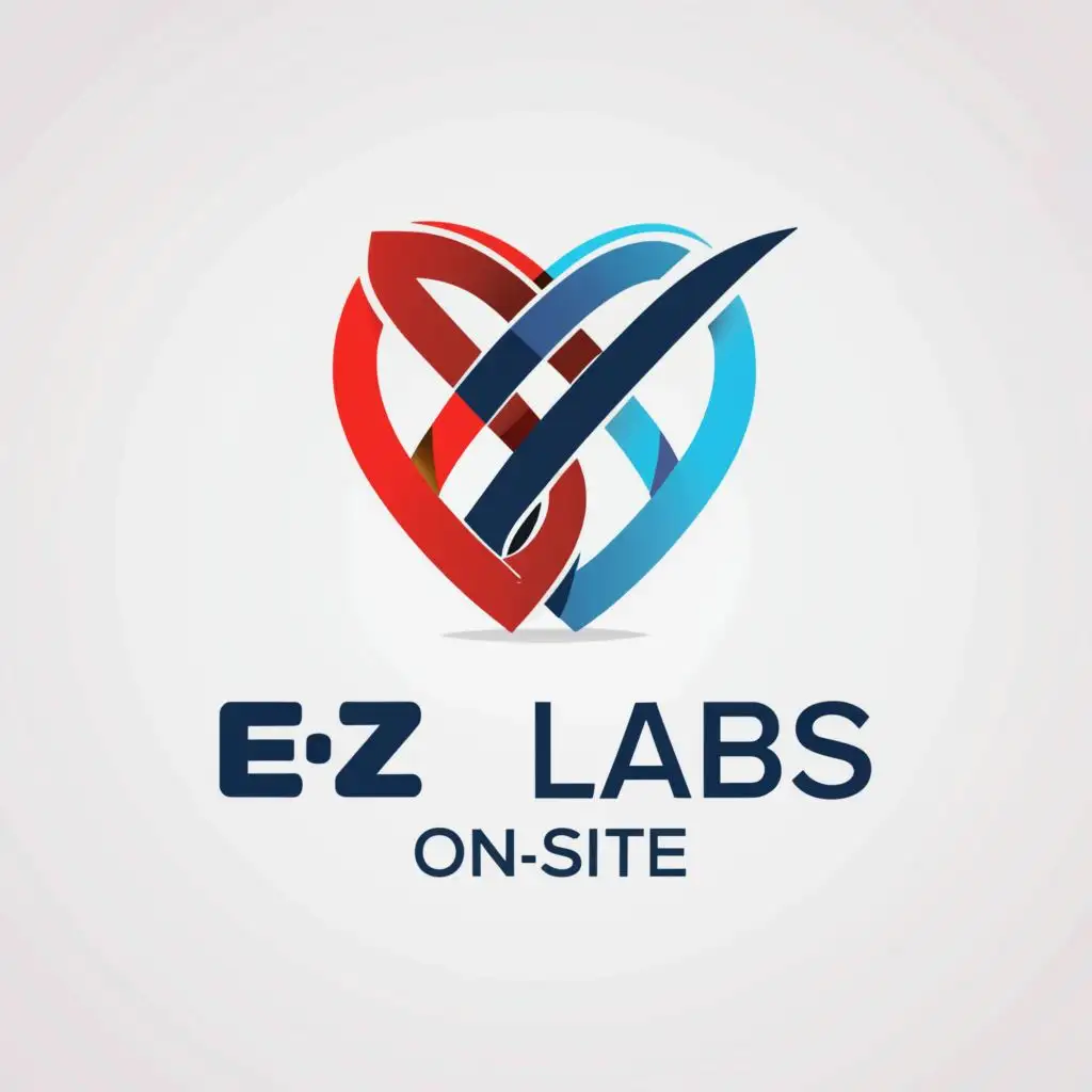 a logo design,with the text "E Z LABS ON-SITE", main symbol:colors red, white and blue with a heart
,complex,be used in Medical Dental industry,clear background
