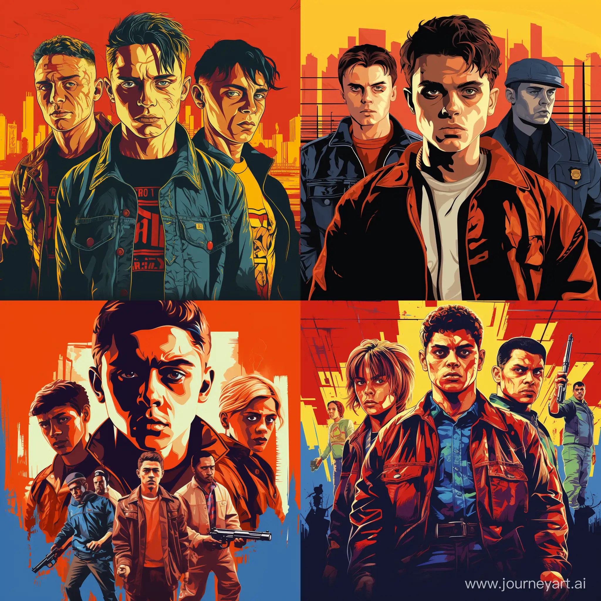 Soviet-Teenage-Gangsters-Confront-Police-in-Pop-Art-Style-Crime-Film-Poster