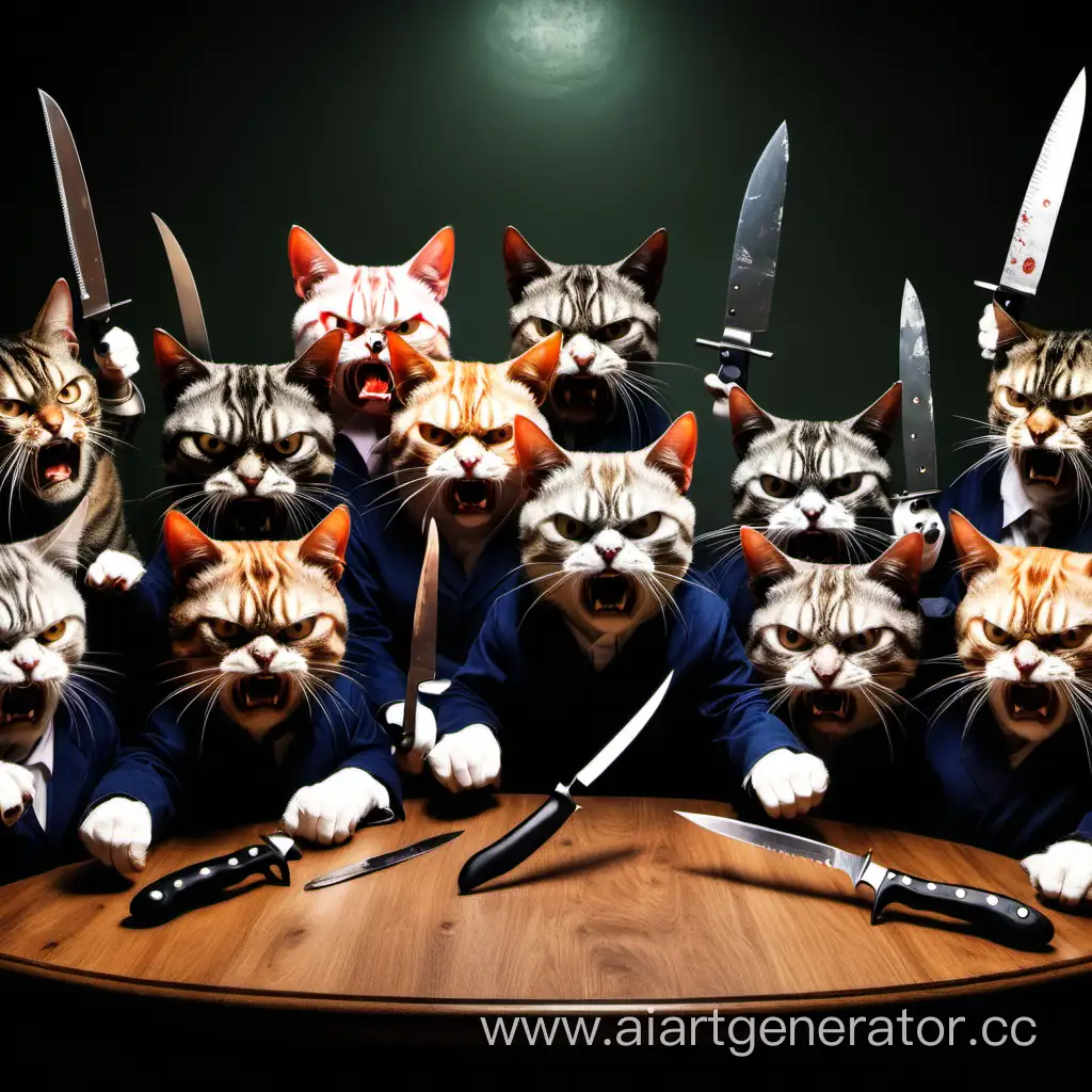 Twelve angry cats with knives