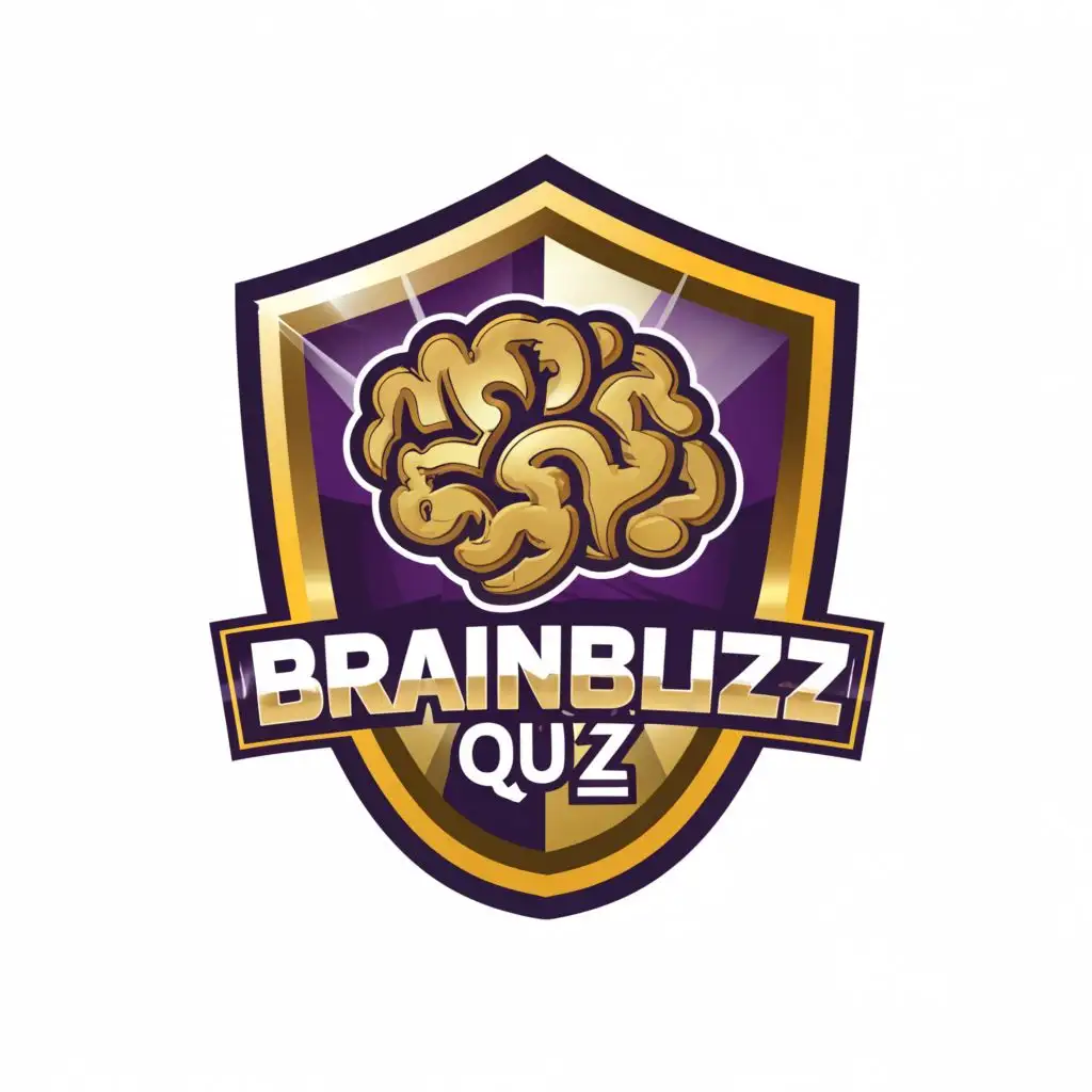 a logo design,with the text "BrainBlitz Quiz", main symbol:Create a flat vector, illustrative-style emblem logo for a brain training program called 'MindForge Academy'. The logo features a stylized brain encased in a shield, symbolizing strength and knowledge acquisition. Use a regal color palette of deep purple and gold against a white background for a prestigious look.,Moderate,be used in Entertainment industry,clear background