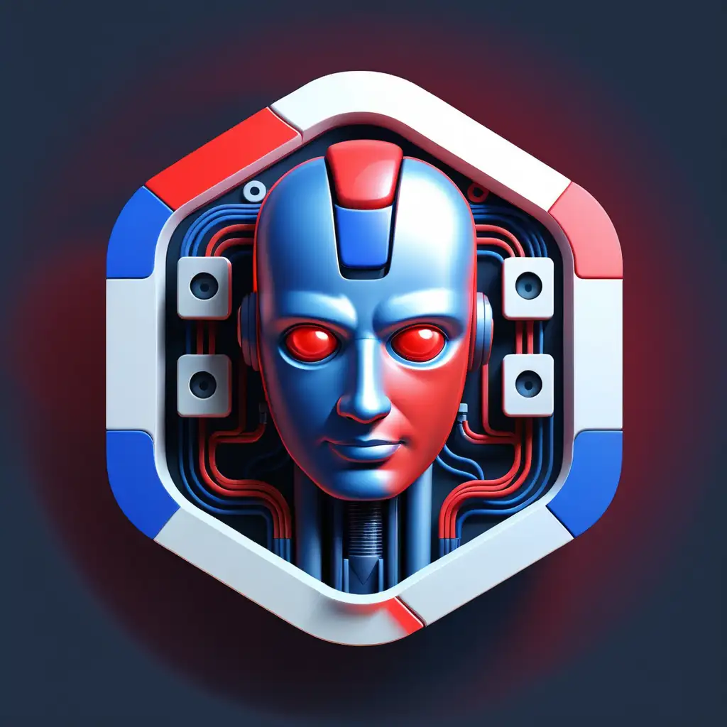 create an icon for an AI server in colors red blue white