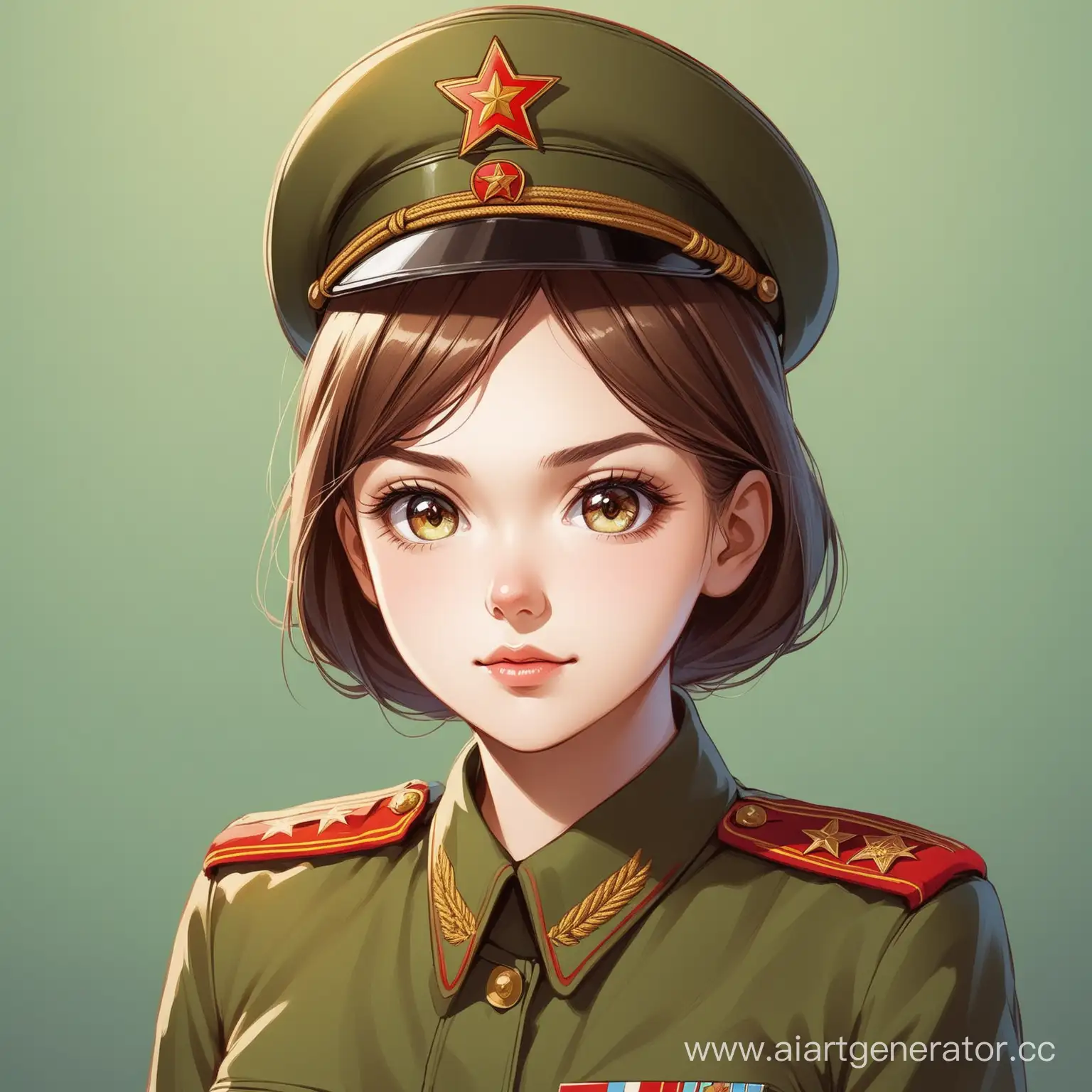 Soviet-Era-Girl-in-Military-Uniform-Saluting