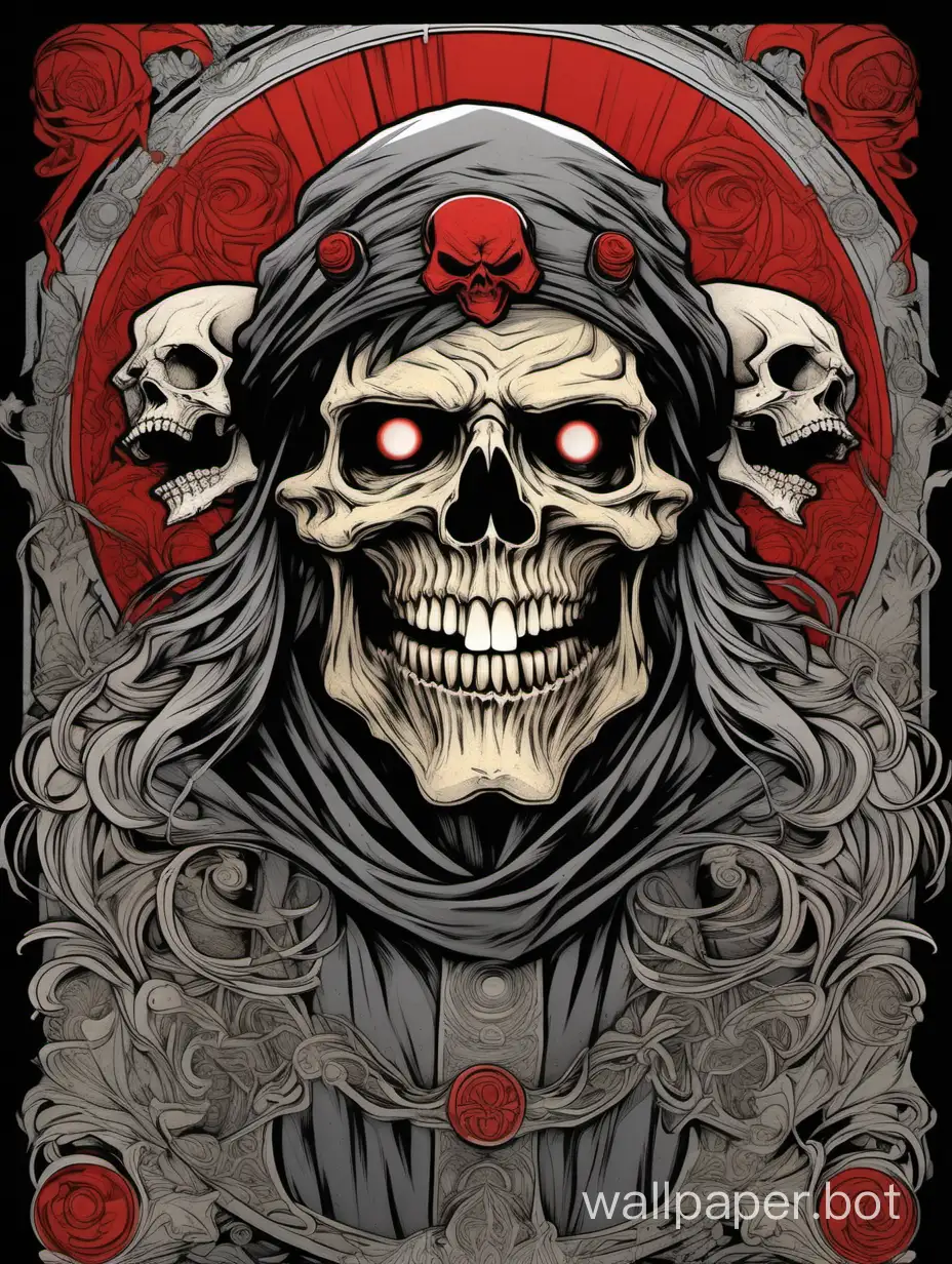 Feudal-Fool-with-Crazy-Furious-Skull-Face-Alphonse-Mucha-Inspired-Poster