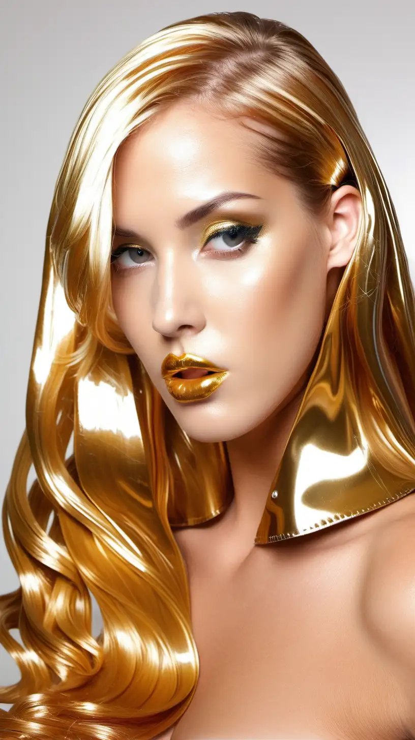 Shimmering Golden Hair in Glossy PVC Fashion