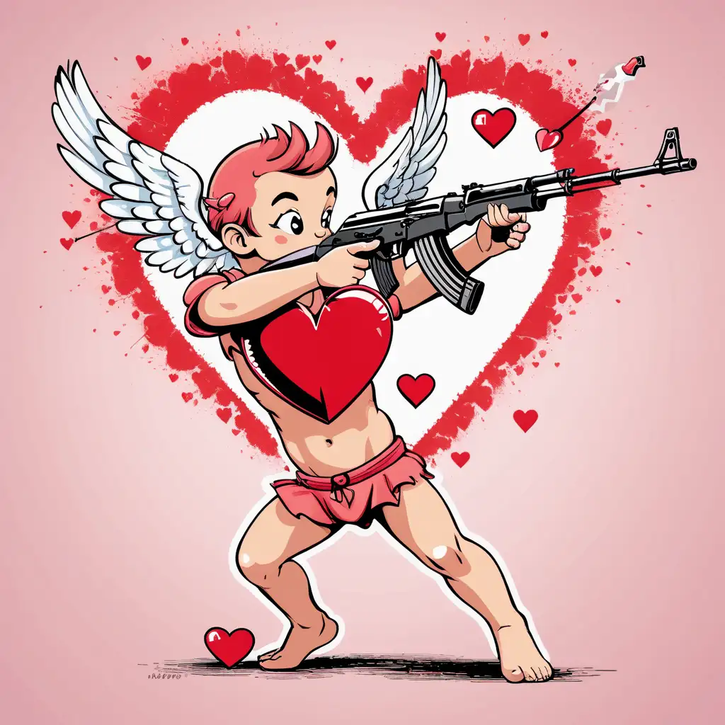 Cupid Shooting Heart with AK47 Unconventional Love Symbolism in Action
