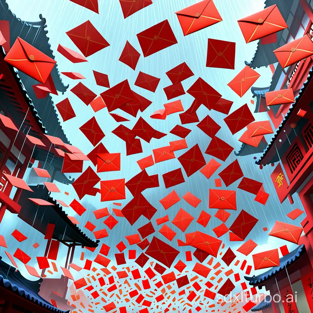 The sky is raining down lots of red envelopes