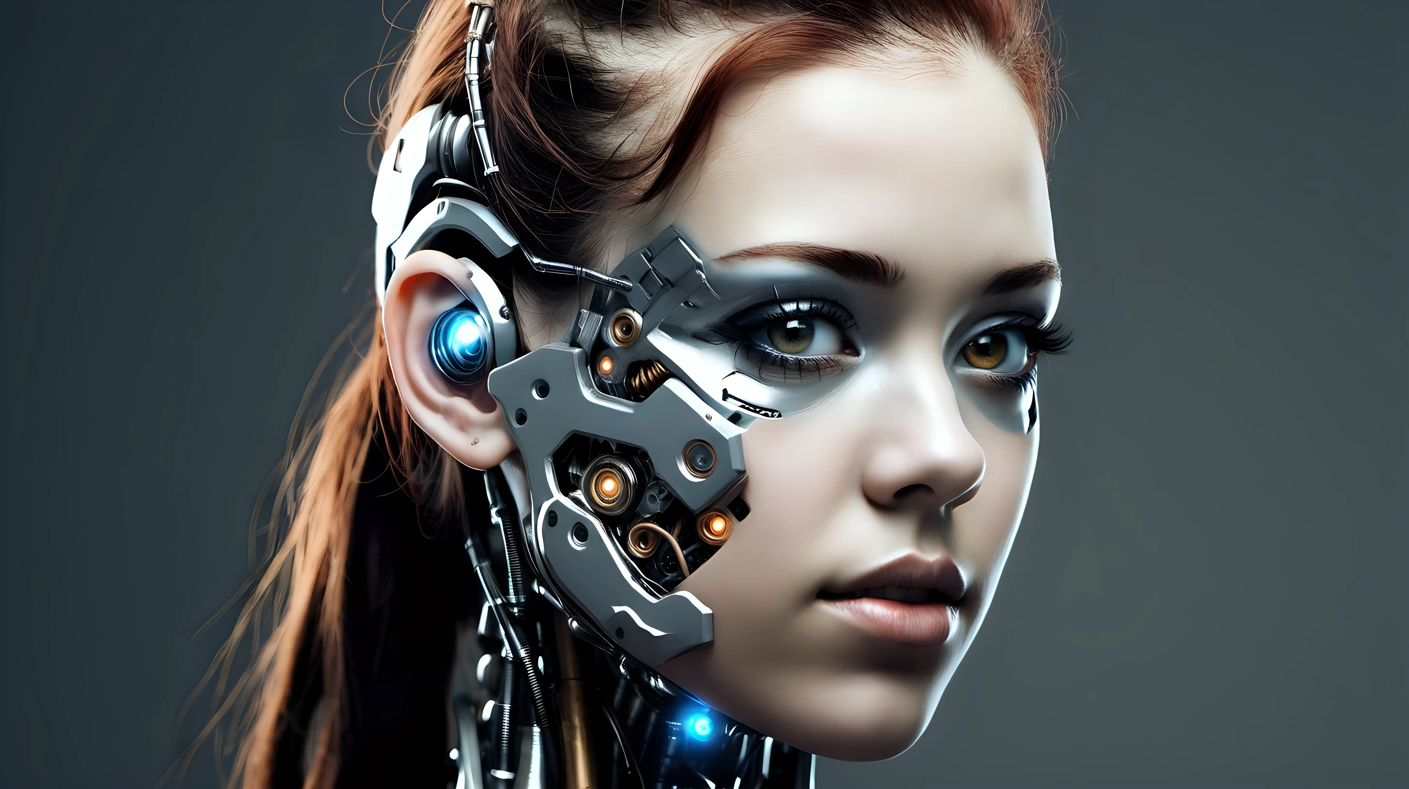 Beautiful 18YearOld Cyborg Woman with Intricate Cybernetic Features