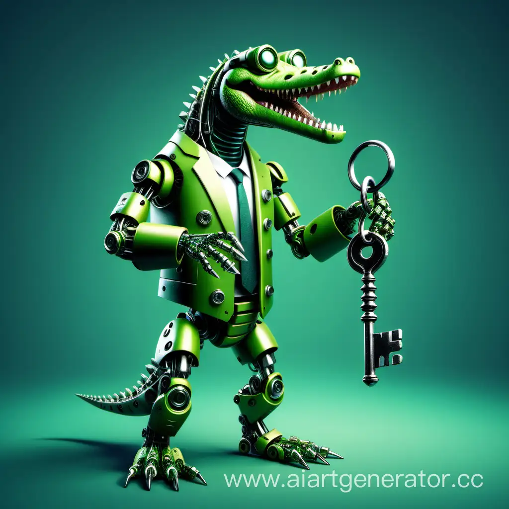 Realistic-CrocodileLike-Robot-IT-Specialist-Holding-Secret-Key