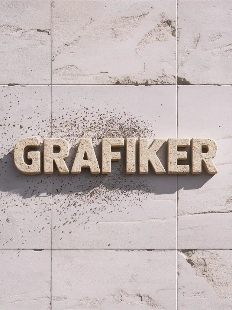 The word "Grafiker", text effect 3D, sandstone,wind blow from left to right, dispersion, pure white background 