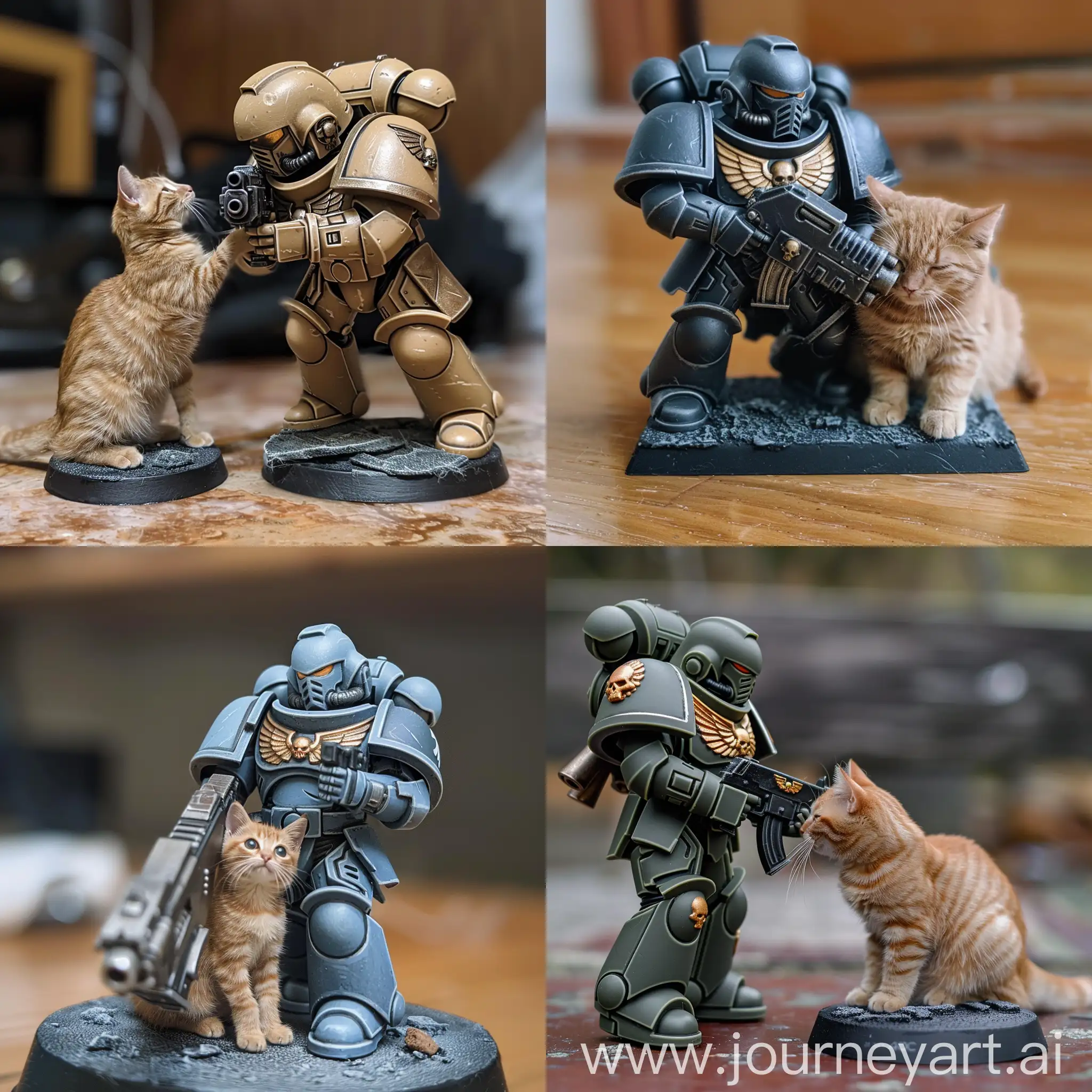 Space Marine from Warhammer 40K pet a cat