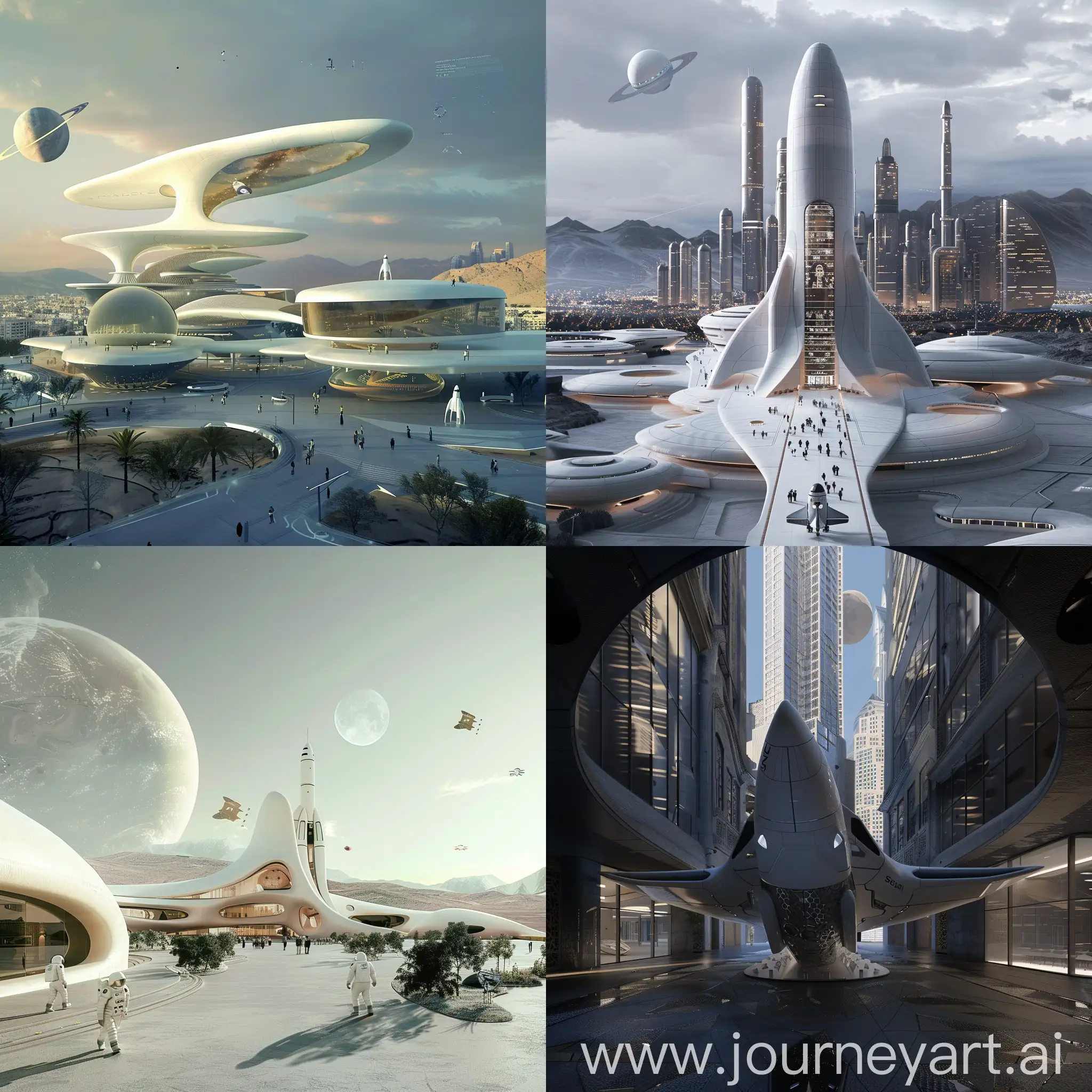 Design of a space museum in the middle of an architecturally aesthetic city.
