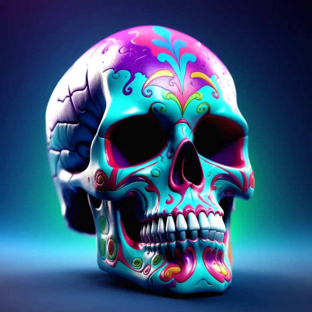 Vivid Mystic Colorful Skull Digital 3D Render Artwork