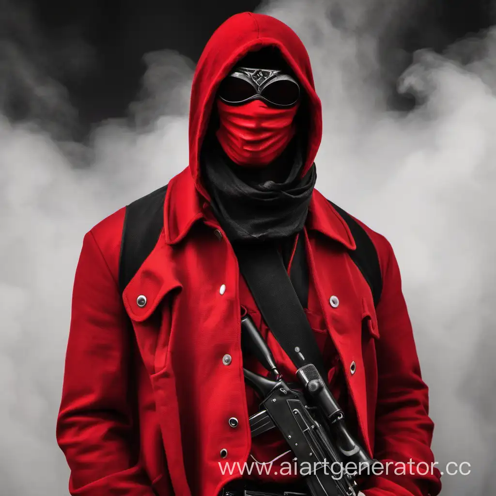 rebel in red clouthes and with red mask