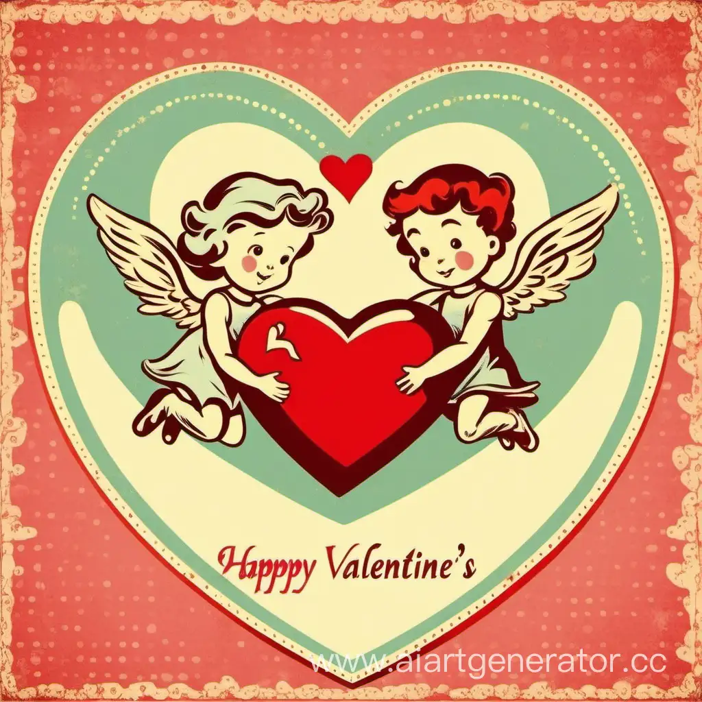 retro valentine's card with a heart and an angel