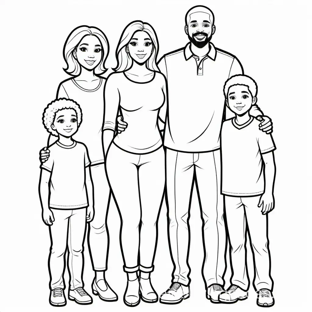 black family 

, Coloring Page, black and white, line art, white background, Simplicity, Ample White Space. The background of the coloring page is plain white to make it easy for young children to color within the lines. The outlines of all the subjects are easy to distinguish, making it simple for kids to color without too much difficulty