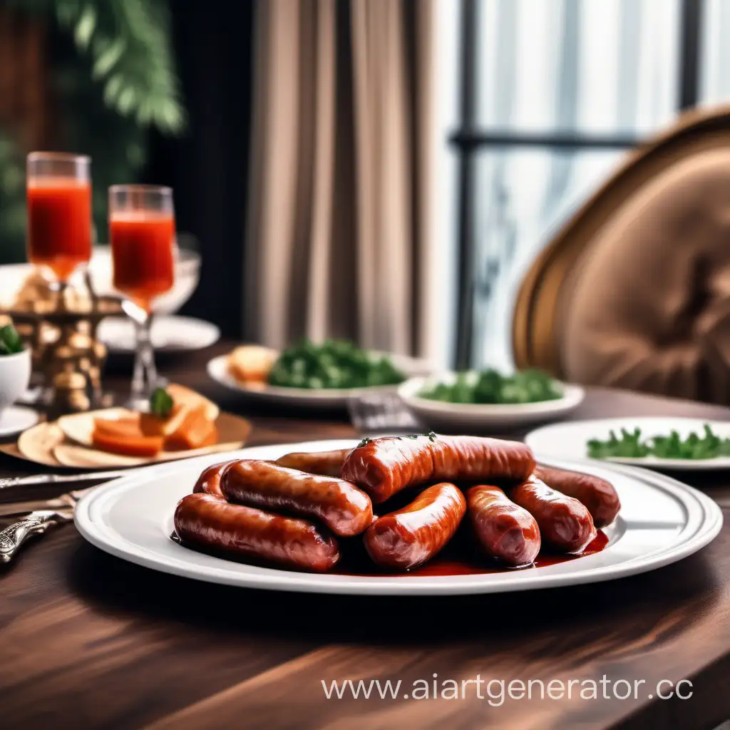Delicious-Roast-Turkey-Sausages-in-Savory-Sauce-on-Exquisitely-Decorated-Table