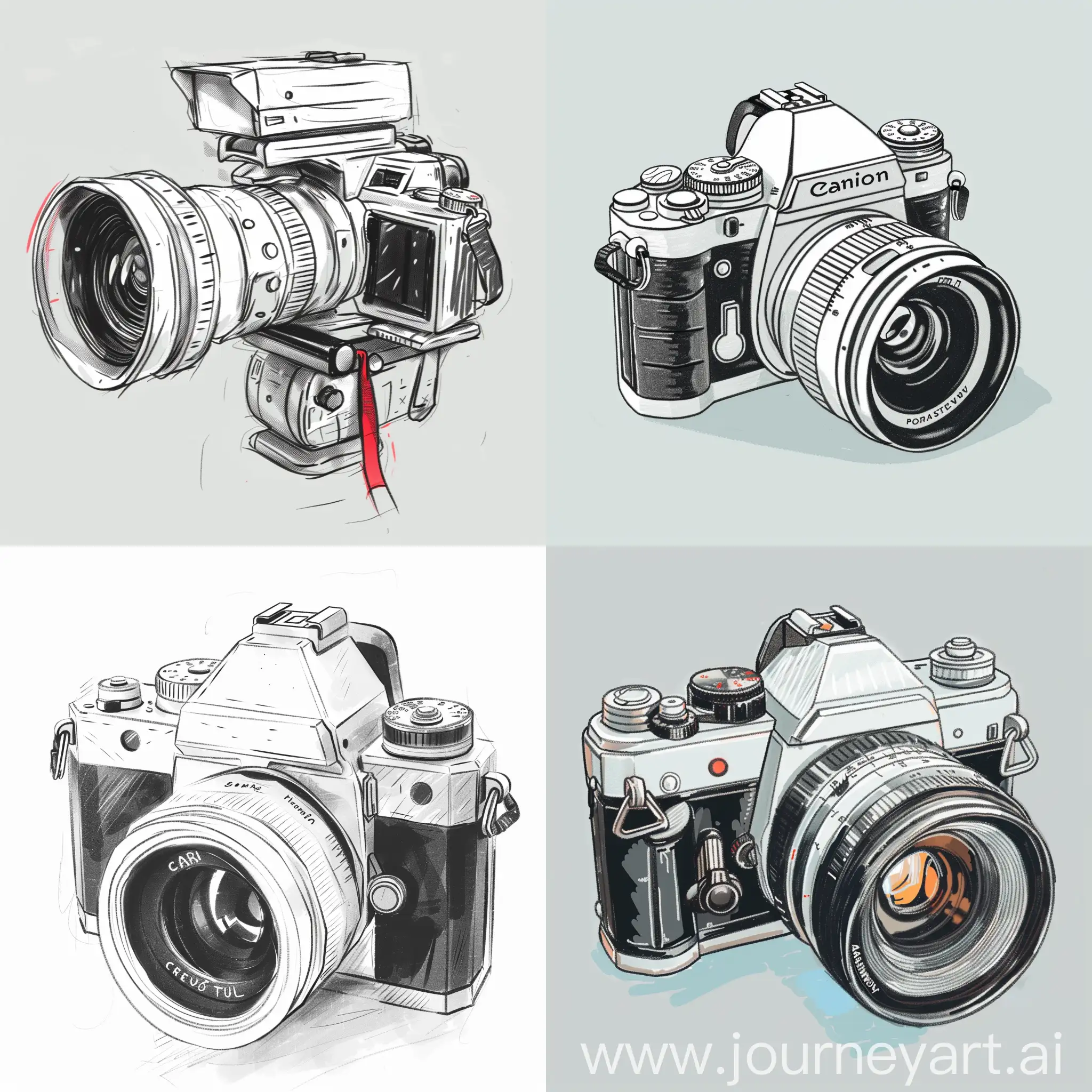 Draw a professional camera in a minimalistic style