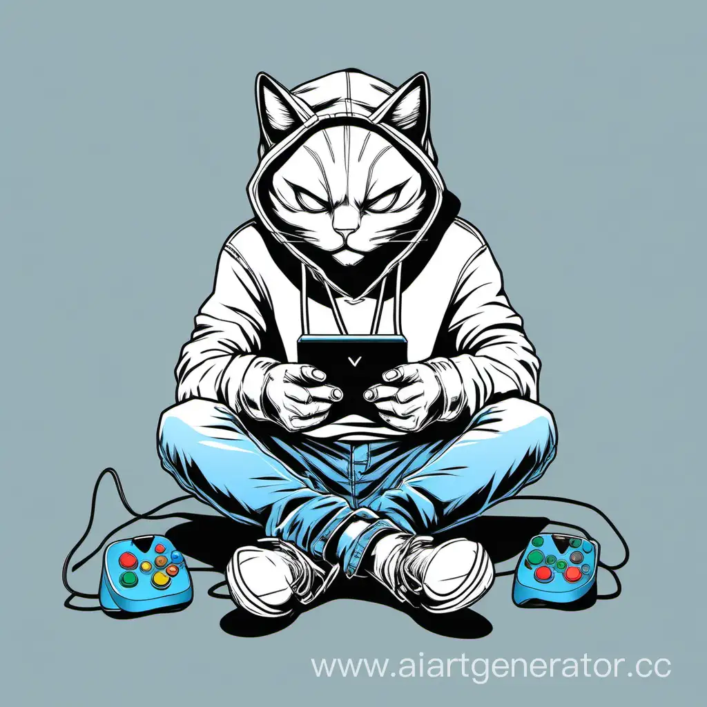 Cool-Cat-Gamer-in-Jeans-and-Hoodie-Playing-Console-Games